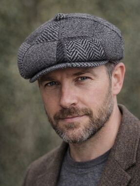 Epoch Hats Co. Men M 100% Wool Multi Patchwork Black Grey Newsboy Cap Snap Bill